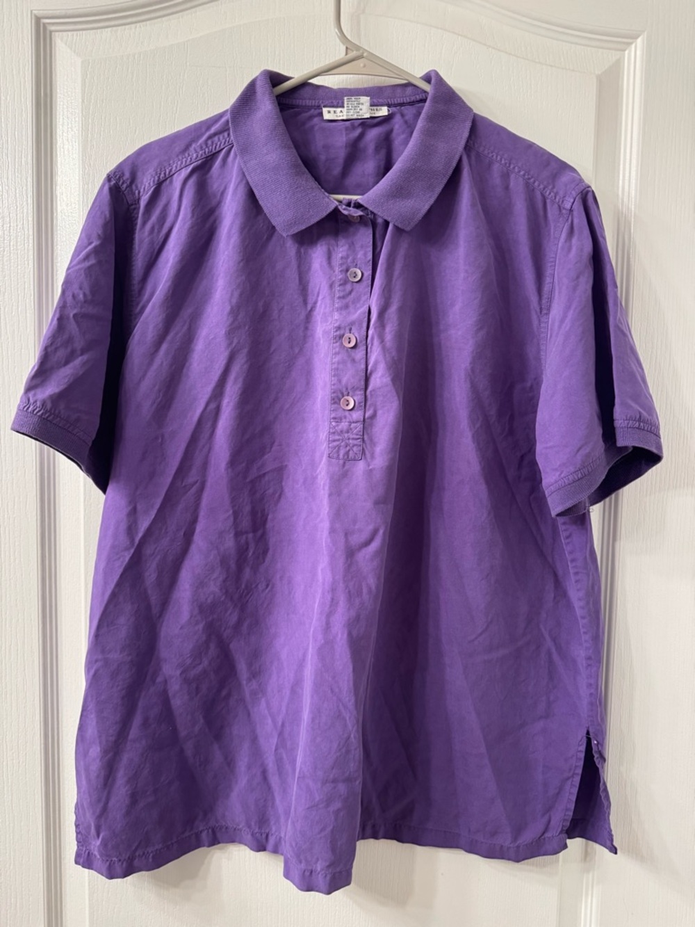 Saks Fifth Avenue Vintage 100% Silk Purple Short-Sleeve Button-Down Polo